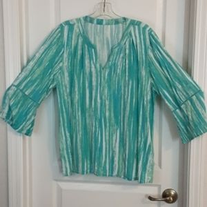 Gloria Vanderbilt‎ Nova Vertical Striped V-notched Blouse